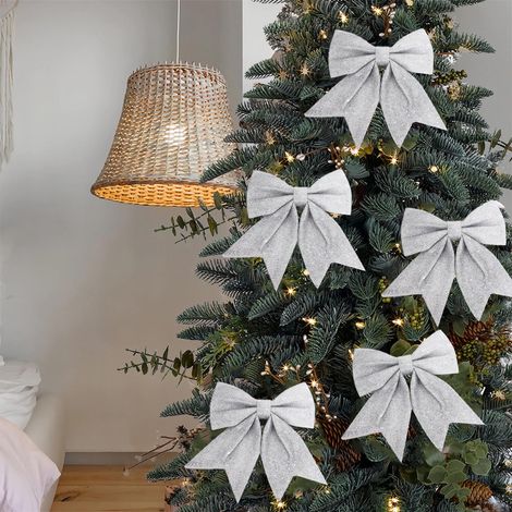 Bow - Velvet Christmas Tree Topper - 15 x 4 cm - Silver - For Tree Wreath Gift Packaging Door Decor - 2 Pieces (1/5)