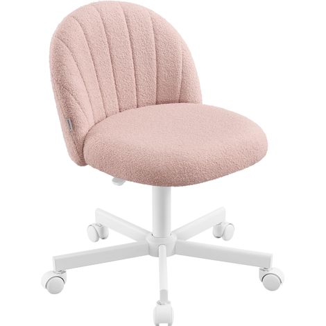 SONGMICS Sedia da Ufficio, Sgabello da Trucco in Tessuto Peluche, Sedia da Scrivania Imbottita in Gommapiuma, Regolabile in Altezza, Studio Camera da Letto Cabina Armadio, Rosa Pastello OBG027SA01 (1/5)