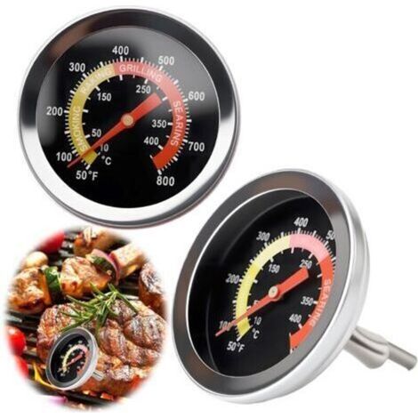 Lot de 2 manomètres de température pour barbecue - Cadran de 52 mm - Thermomètre à charbon de bois - Thermomètre pour four - Port, agneau, bœuf, pizza