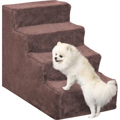 Échelle pour Chien 4 Marches avec Revêtement Amovible et Lavable, Portable, 60x35x44 cm, Marron (1/5)