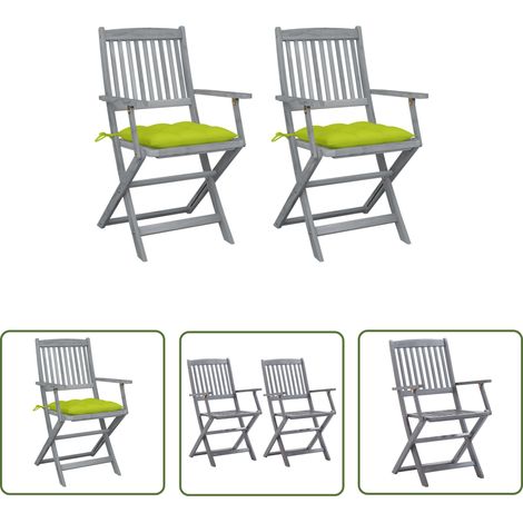 The Living Store Chaises pliables d'extérieur lot de 2 et coussins Bois d'acacia - Chaise De Jardin - Chaise Pliante - Mobilier De Jardin - Acacia - Terrasse (1/5)
