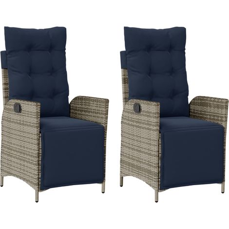Reclining Garden Chairs 2 pcs with Footrest Grey Poly Rattan vidaXL (1/5)