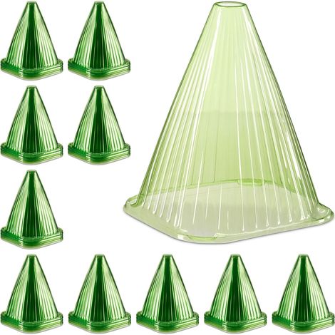 Relaxdays Plant Cover, Set of 240, Snail and Frost Protection, HxWxD: 22 x 19.5 x 18.5 cm, Greenhouse Cones, PVC, Green