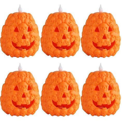 Ensemble de 6 lumières citrouille d'Halloween avec éclairage LED orange.