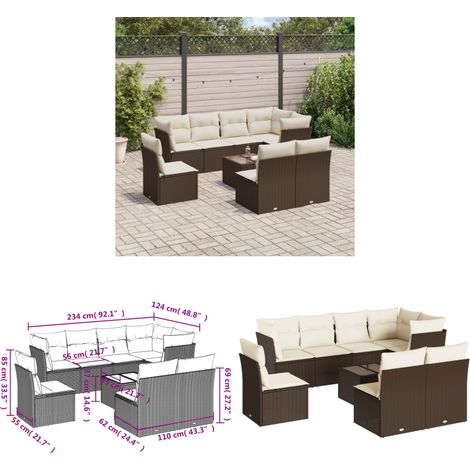 vidaXL Salon de jardin avec coussins 9 pcs marron résine tressée (1/3)