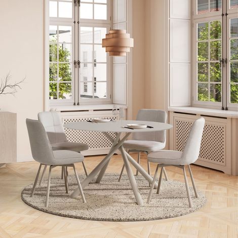 Table ronde crème + 4 chaises tissu beige pieds métal crème - AXELLE (1/5)
