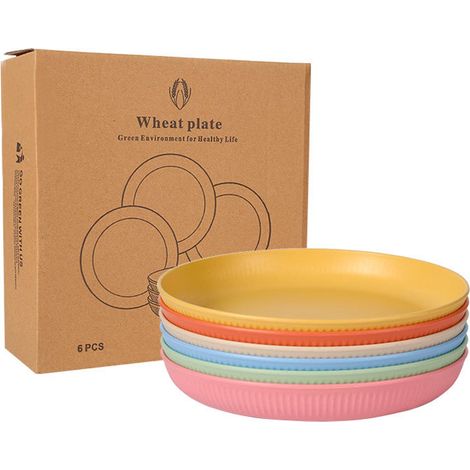 Ensemble 6 assiettes plastique incassable 22,5cm micro-ondes lave-vaisselle, pique-nique camping maison (1/4)