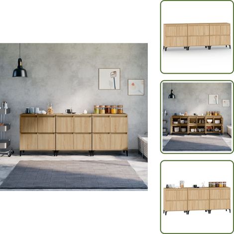 Aparadores para casa - vidaXL Aparadores 3 uds madera contrachapada roble Sonoma 60x35x70 cm - Aparadores decorativos