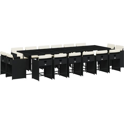 vidaXL Set da Pranzo da Giardino 17 pz con Cuscini Nero in Polyrattan (1/5)