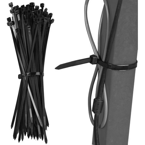 Lot de 100 serre-câbles réutilisables - Noir - 300 mm x 7,6 mm  Support solide en nylon résistant aux UV, serre-câbles pour ranger les câbles, le jardinage, le bureau, le garage (1/5)