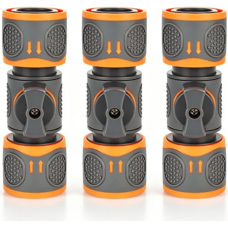 Lot de 3 raccords avec valve de régulation, connecteur de tuyau d'arrosage avec valve régulation, raccord rapide arrosage nettoyage (1/5)