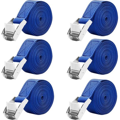 6 Pieces 2.5m Sangles d'arrimage Sangle à Griffe Sangle de Fixation Charge Maximale 250 kg 2.5cm x 2.5m (Paquet de 6 Bleu - 2,5 m x 25 mm) (1/5)