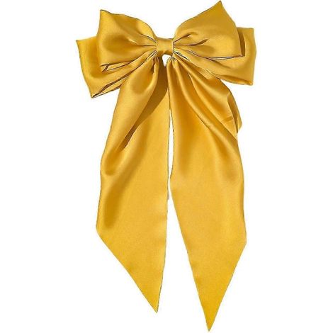 Pince à cheveux décorative en ruban, en satin, avec nœud papillon, antidérapante.-Yellow (1/5)