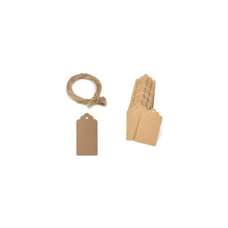 ( 3 x 5 cm)Lot de 100 étiquettes en papier kraft - étiquettes à suspendre avec 20 mètres de ficelle de jute naturelle pour cadeaux, mariage, Saint-Valentin (1/5)