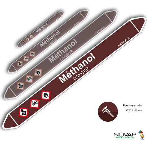 Planche de 2 marqueurs de tuyauterie 450 x 52 mm pour Ø 70 à 100 mm - Méthanol - 4701899