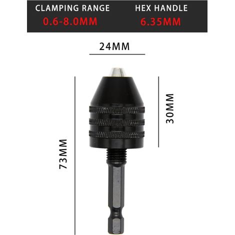 (0,6-8-6,35H) Mandrin de perçage, tournevis sans clé, adaptateur pour visseuse à percussion, micromoteur électrique, pince, mini-mandrin, adaptateur pour forets à queue hexagonale (1/4)