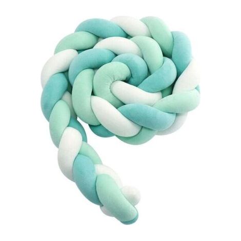 QORVA-Tour de lit bébé- 3 Tissage Bébé Coussin Serpent Tressé Pare - Choc Velours Protection lit Bumper Pépinière pour Les Nouveau-Nés Lit Chambre Décor avec, bleu clair blanc vert menthe - 3M..