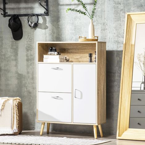 Zapatero que ahorra espacio para 8 pares de zapatos con 2 puertas y armario de madera, 80x25,5x112,5cm, blanco