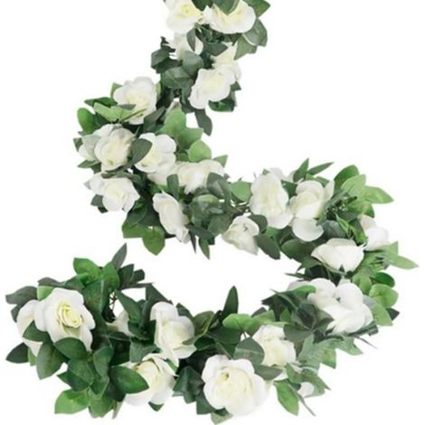 Guirlande Roses Artificielles - Soie et Plastique - 2 m - 69 Fleurs 8-9 cm - Décoration Mariage - 1 Pièce (1/5)
