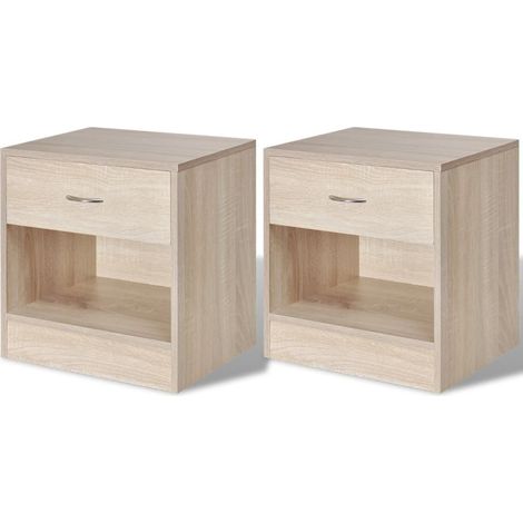 Mesita de noche mesita de noche cómoda mueble de dormitorio 2 piezas con cajón color roble 1402135