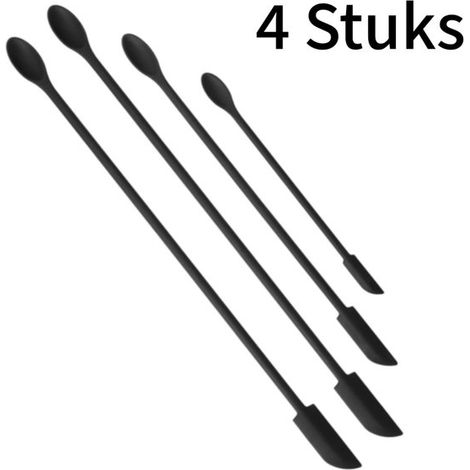 Ensemble de 4 pièces - Spatule double face - Cuillère de cuisine - Spatule pour pots cosmétiques - Spatule pour confiture/crème - Mini - Siliconen - Zwart (1/5)