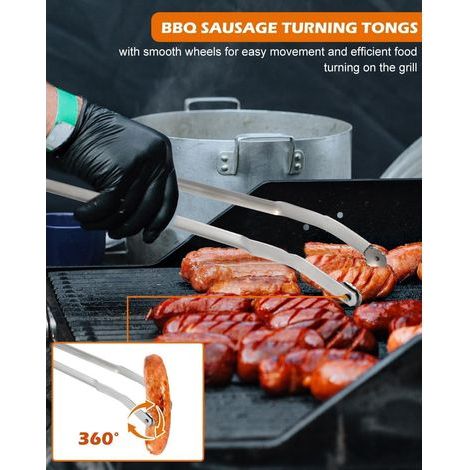 Hydrogarden Durandal Selection Pince à Barbecue en Acier Inoxydable avec roulettes Ustensile de Cuisine extérieur et intérieur Pince à Barbecue réversible (38 cm) (1/4)