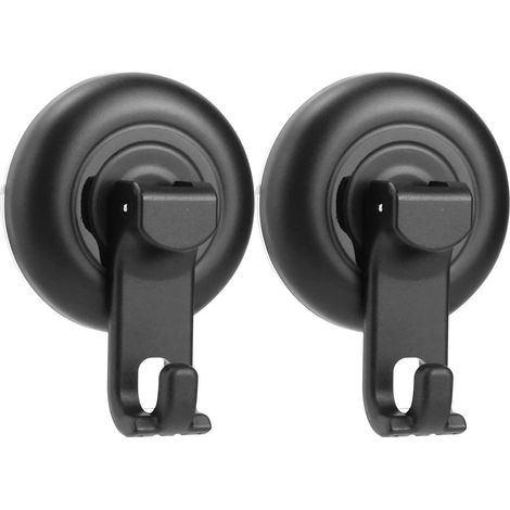 2 Pièces Crochet Ventouse, Réutilisables ventouses Patere Crochet Salle de Bain Sans Percage, Ventouse Douche Charge Maximale de 5KG pour Cuisine Douche Torchon Carrelage (Noir) (1/5)