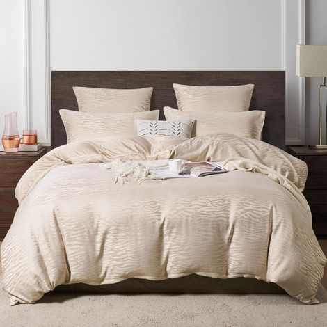 Bettwäsche-Set 200x220 cm Satin Jacquard Leopard Beige Gold Glänzend