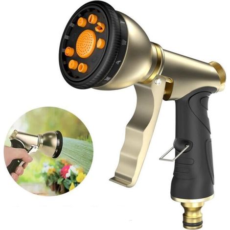 Pistolet d'arrosage en métal - 9 modes de pulvérisation - fixation rapide - pistolet d'arrosage haute pression pour jardin (1/5)