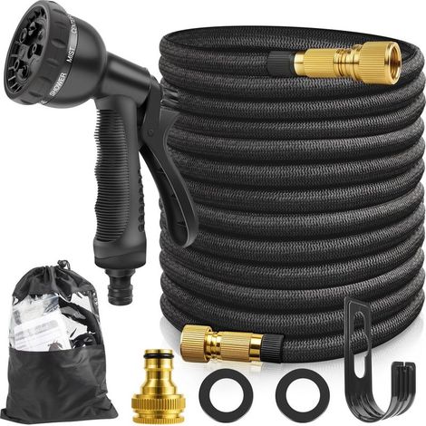 Expandable Garden Hose 15m/50ft, Flexible Garden Hose with 8 Spray Patterns, Garden Hoses with Solid Brass Fittings and 4-Way Latex Core, Adjustable Water Hose (1/5)