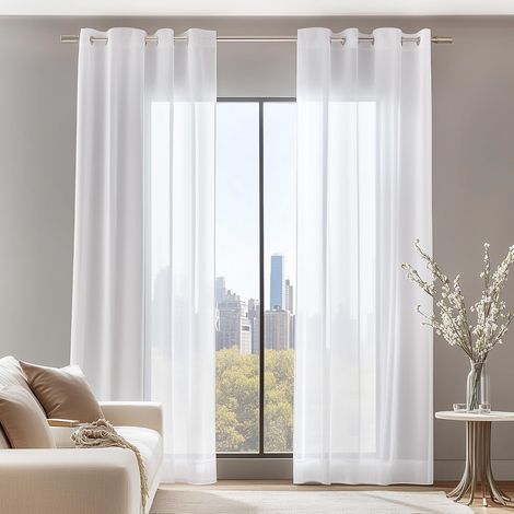 Juego de 2 cortinas transparentes con ojales para ventanas, 132 x 213 cm, color blanco (1/5)