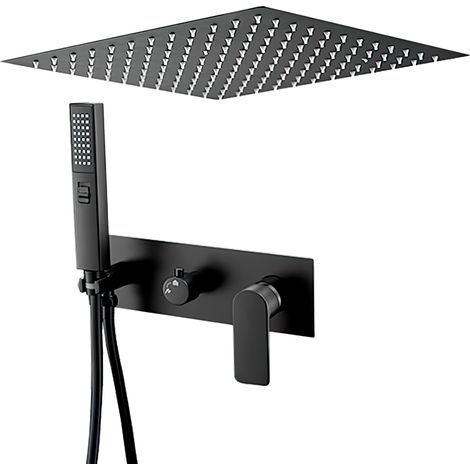 VALAZ Ducha encastrada monomando a ras techo cuadrada negro mate serie Miño - 30cm (1/3)