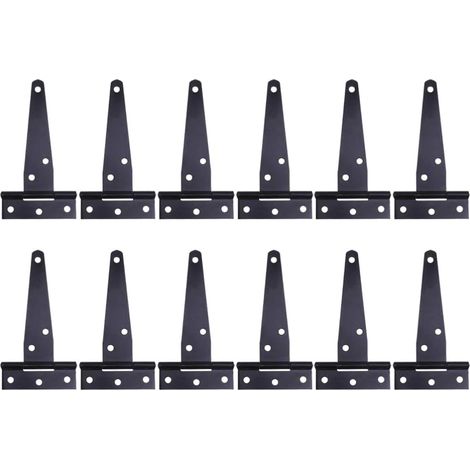 Scharniere, 12 Stück, robuste schwarze T-Scharniere, Scharniere für Holztüren oder Metalltüren, rostfreie Scharniere aus Eisen für Scheunentore (4 Zoll)