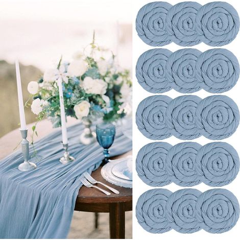 15x Käsetuch Tischläufer Staubiges Blau 55x300cm Gaze-Stoff Boho Rustikal