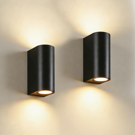 Applique Murale LED Ronde Noire à Double Tête, Lumière Blanc Chaud, Lot de 2 Lampes Extérieures pour Porche Terrasse Jardin Façade (1/5)