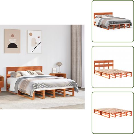 Cadre de lit sans matelas cire marron 140x190cm bois pin massif - Cadre De Lit - Cadres De Lit - Lit - Lit Double (1/5)
