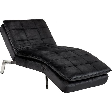 Chaise longue de terciopelo negro plateado respaldo reclinable capitoné Loiret (1/5)