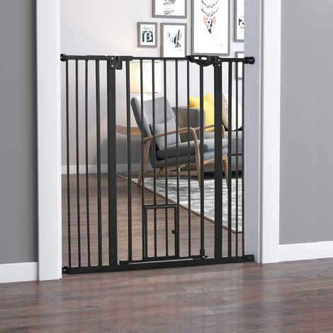 Barrière de sécurité animaux de 104,1H cm avec porte fermeture automatique système de double verrouillage noir (1/5)