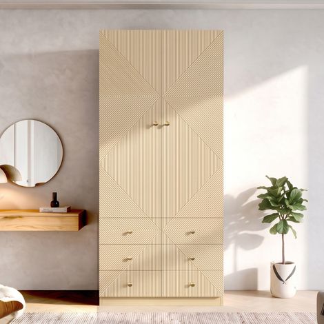 MODFU – Armadio contenitore 90x48x200 cm in MDF/acciaio con 2 ante, appendiabiti, cassetti e carico 30/20 kg – Rovere (1/5)