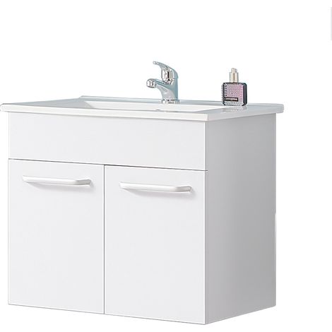 Acezanble 580(L)x380(W)x528(H)mm meuble blanc suspendu, meuble de salle de bain avec vasque, 2 portes