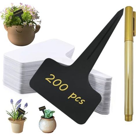 Set de 200 étiquettes pour plantes, etiquette potager, etiquette jardin exterieur, avec un marqueur inclus. Idéal pour jardins, vergers ou fermes, 10x6cm-blanc &noir (1/4)