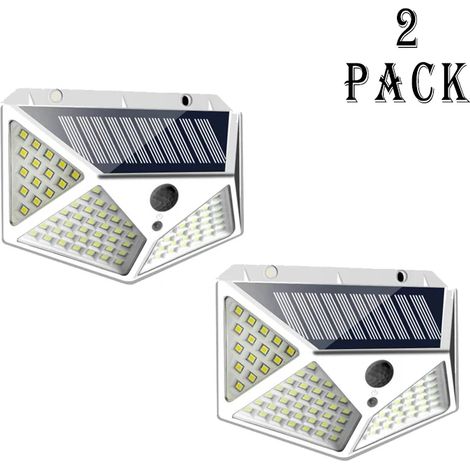 Lot de 2 lampes solaires murales extérieures blanches, 3 modes d'éclairage, angle de 270°, étanches IP65, détecteur de mouvement, éclairage de sécurité sans fil. (1/5)