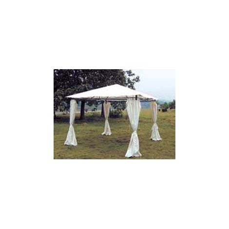 Pergola fixe en métal avec bambou 3,0x3,0x2,5 m et rideau latéral blanc