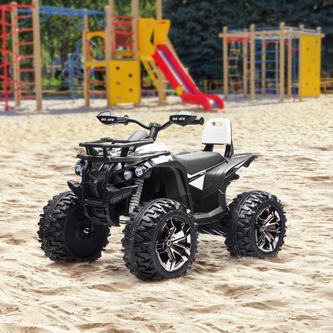Quad eléctrico de 12 V para niños de 3 a 5 años, 3-8 km/h, coche eléctrico infantil con batería de 10 Ah, música, MP3, USB, tarjeta TF, faros y pedales, en PP y metal, 100 x 65 x 73 cm, blanco