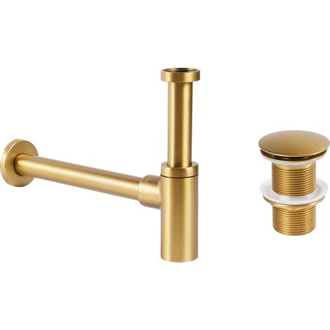 Sifón de lavabo con desagüe clic clac de latón y acero inoxidable dorado Mafredi (1/4)
