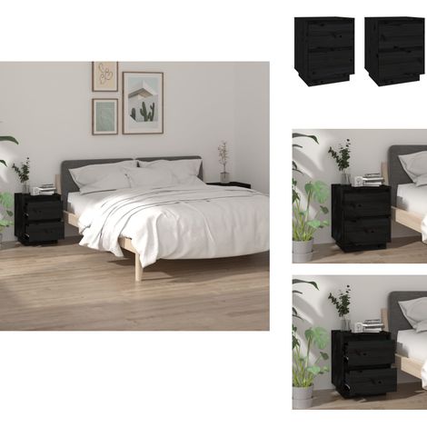 Nachttische 2 Stk. Schwarz 40x35x50 cm Massivholz Kiefer - Nachttisch - Massivholzmöbel - Kiefernholz - Schwarz - Wohnzimmer Dekoration (1/5)