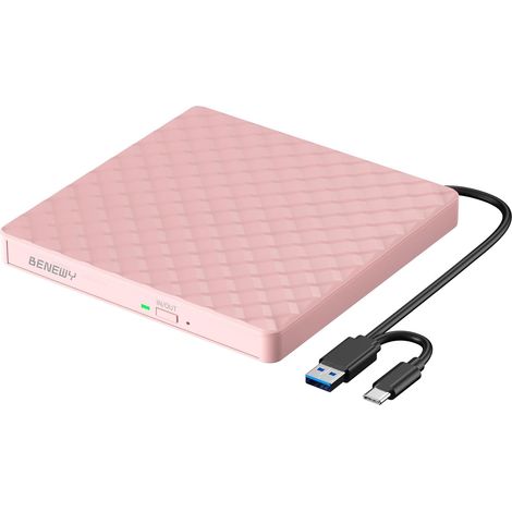 Lecteur DVD CD Externe,USB 3.0 Graveur DVD CD Externe Lecteur CD/DVD/ROM Optique Externe pour PC Laptop, Mac OS,Windows11/10/8.1/7/XP/Vista Rose (1/5)