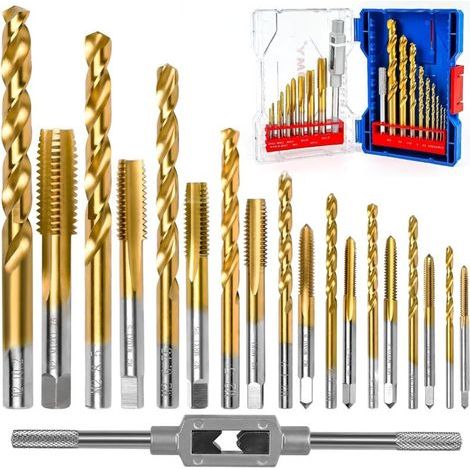 Lot de 18 Filetage Tarauds Foret Ensemble,M2-M12 HSSG Métrique Titane Plaqué Haute Vitesse Acier Machine Vis Filetage Robinet Enfilage Outil (1/5)