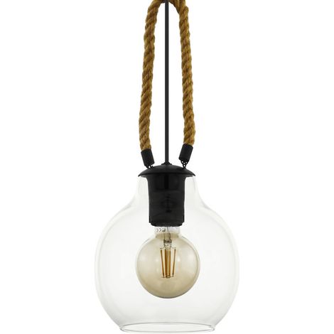 Lampe à suspension en verre Roding avec corde - 43617 (1/3)