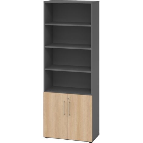 bümö smart Kombischrank - 2 plus 4 Ordnerhöhen   Graphit/Eiche